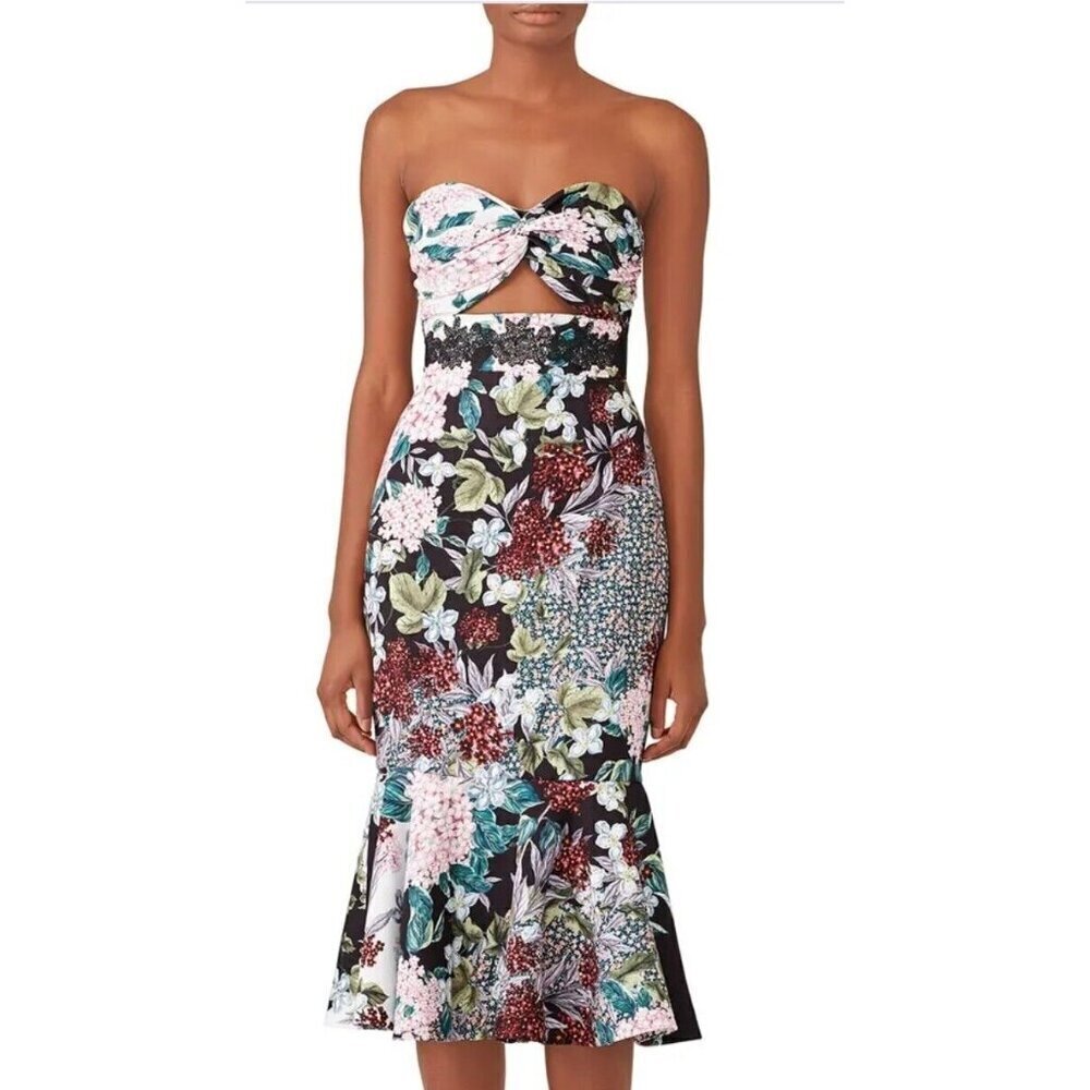 Keepsake the Label Lost Dreams Floral Strapless Dress Womens S Cut Outs Midi